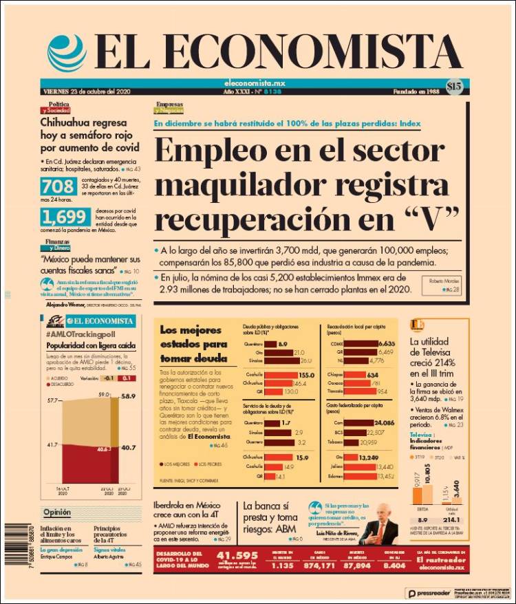 Portada de El Economista (México)