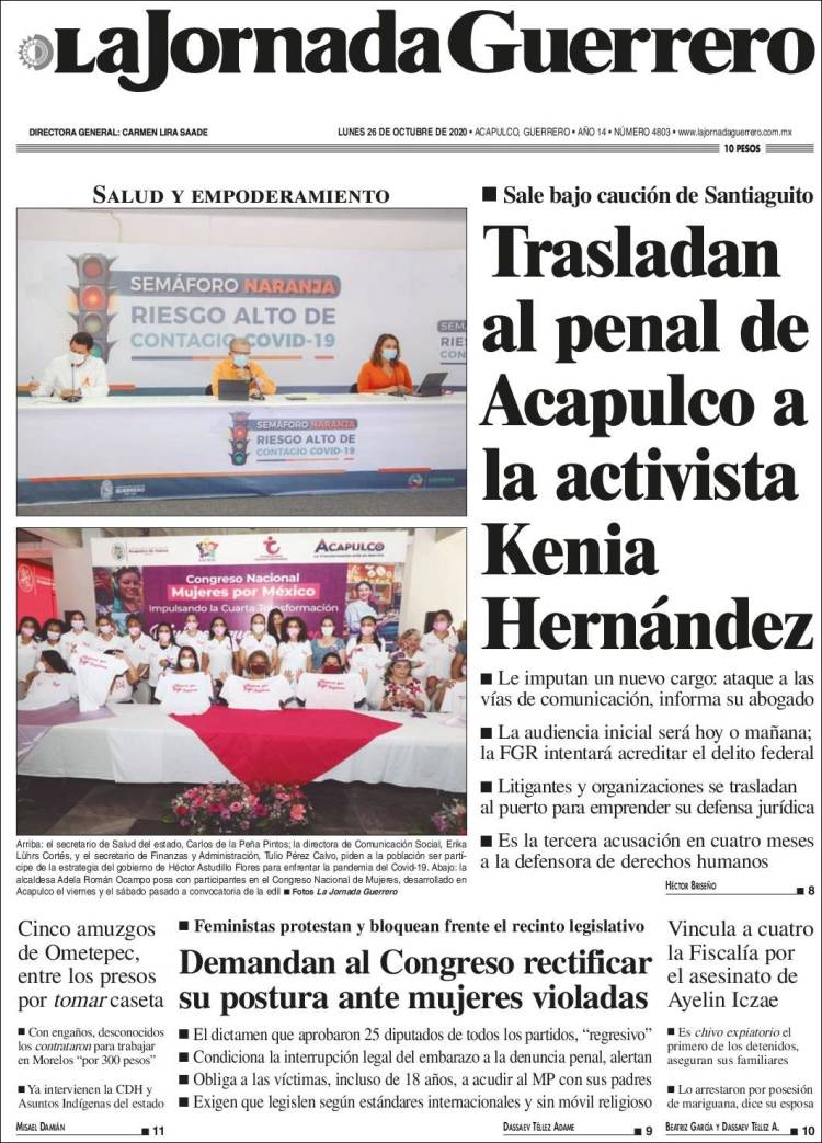 Portada de La Jornada de Guerrero (México)
