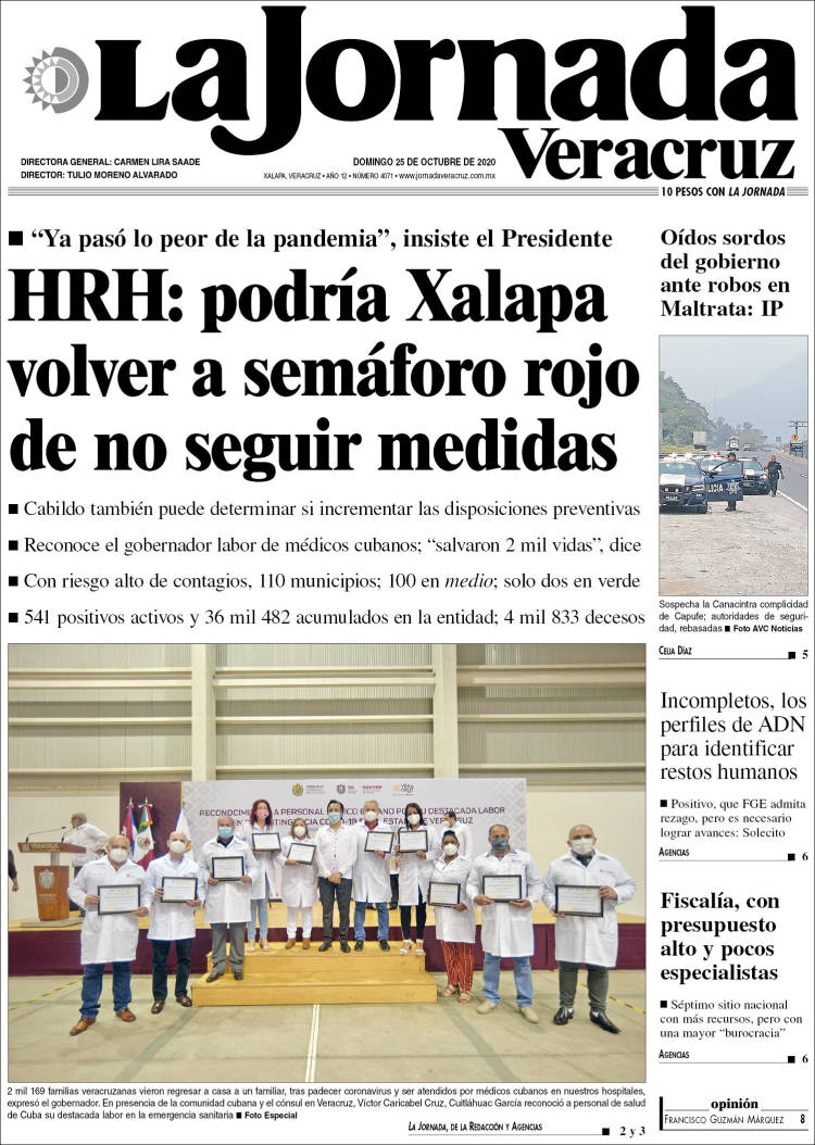 Portada de La Jornada Veracruz (México)