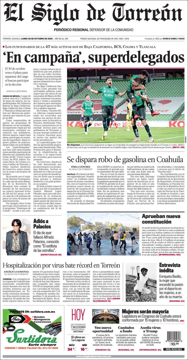 Portada de El Siglo de Torreon (México)