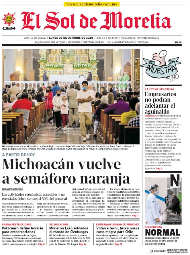 Portada de El Sol de Morelia (México)