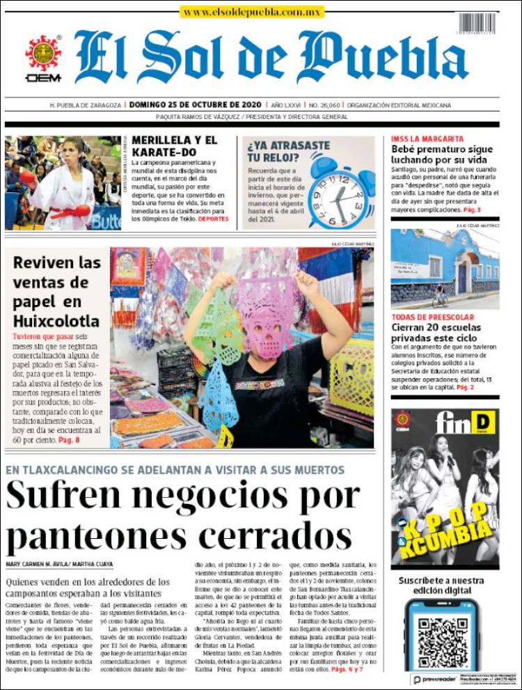 Portada de El Sol de Puebla (México)