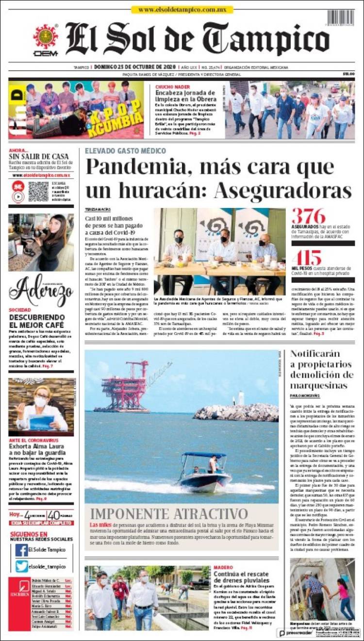 Portada de El Sol de Tampico (México)