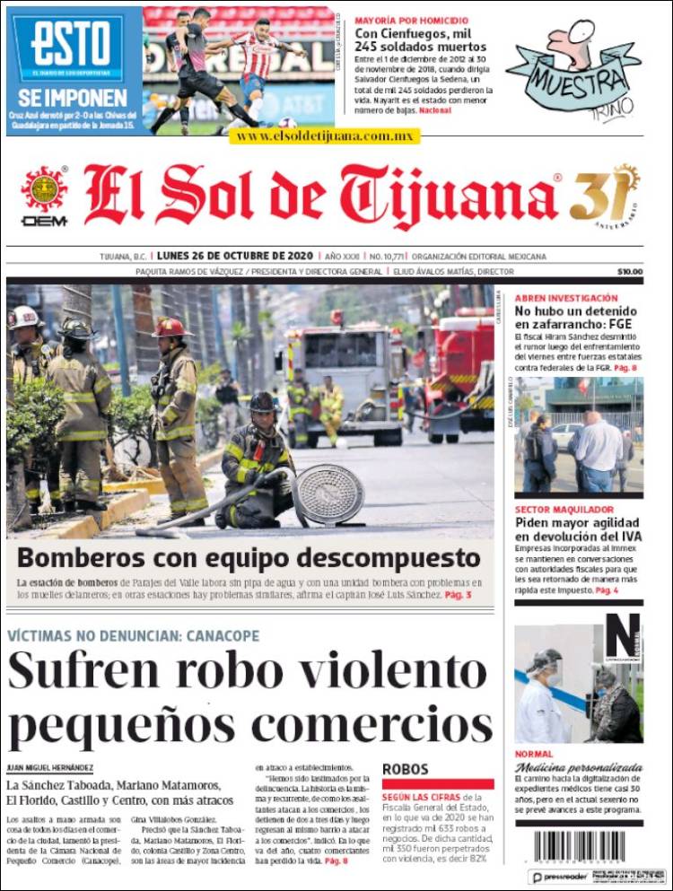 Portada de El Sol de Tijuana (México)