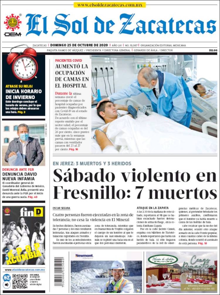 Portada de El Sol de Zacatecas (México)