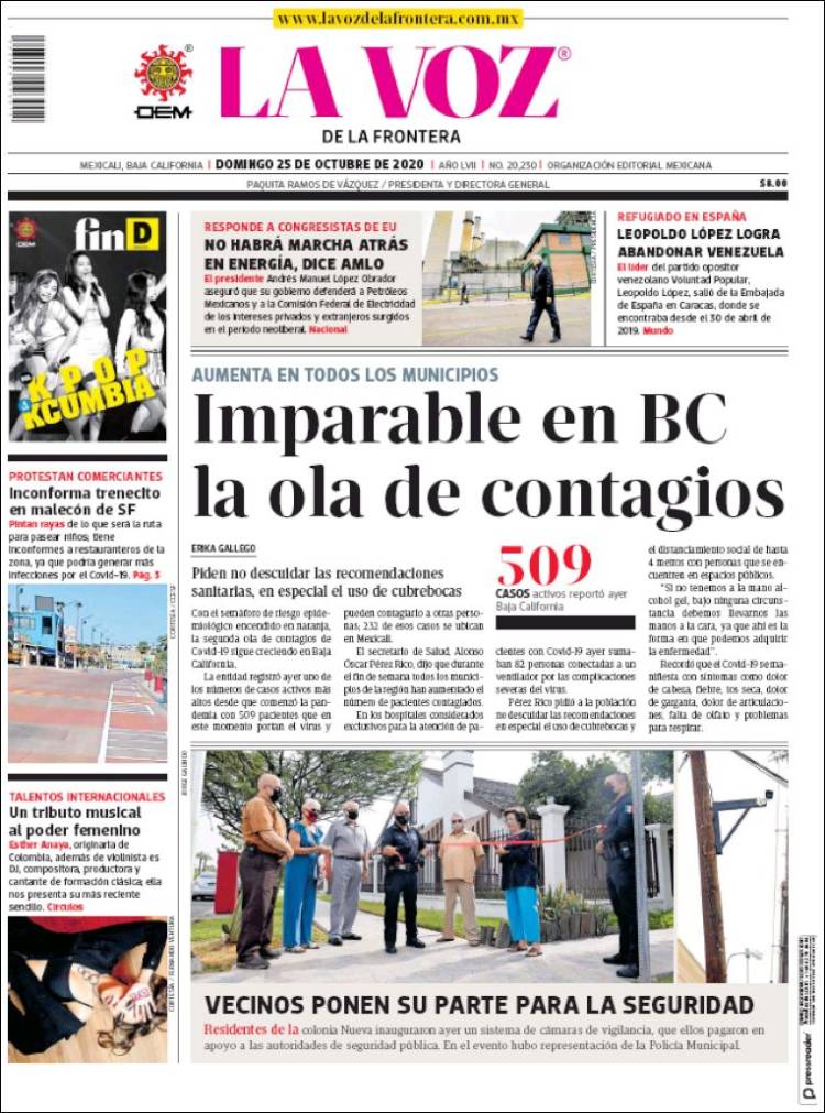 Portada de La Voz de la Frontera (México)