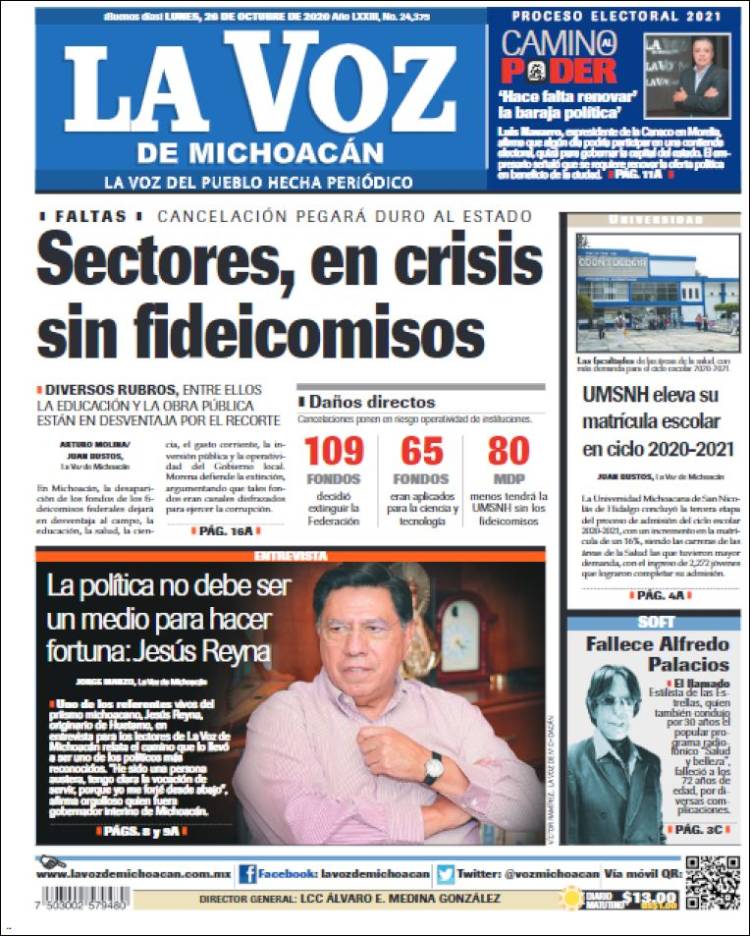 Portada de La Voz de Michoacán (México)