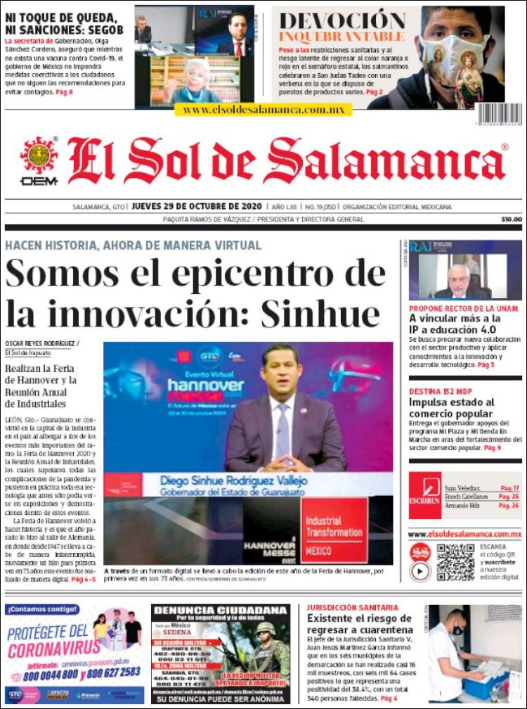 Portada de El Sol de Salamanca (México)