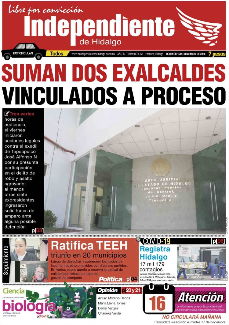 Portada de El Independiente de Hidalgo (México)