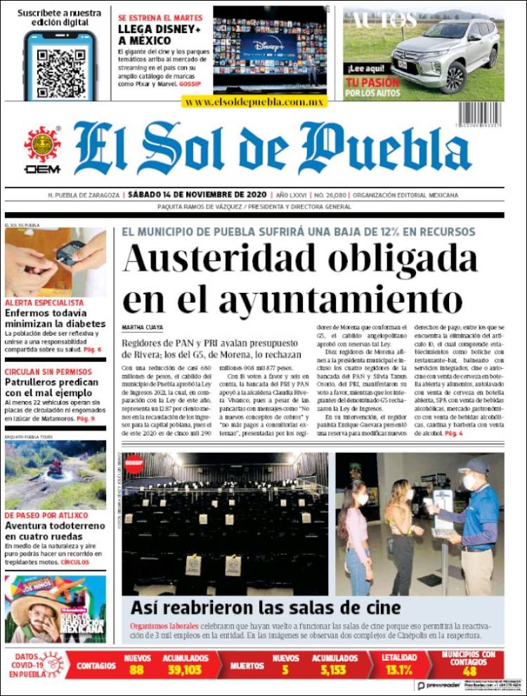 Portada de El Sol de Puebla (México)