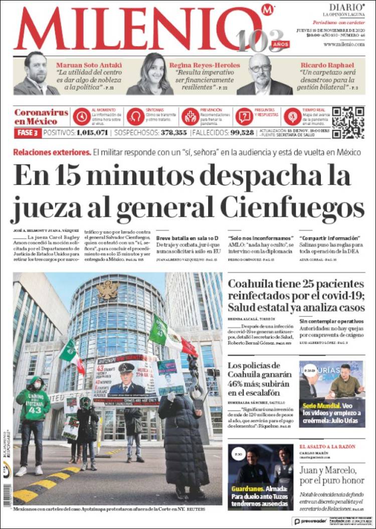Portada de Milenio - Laguna (México)