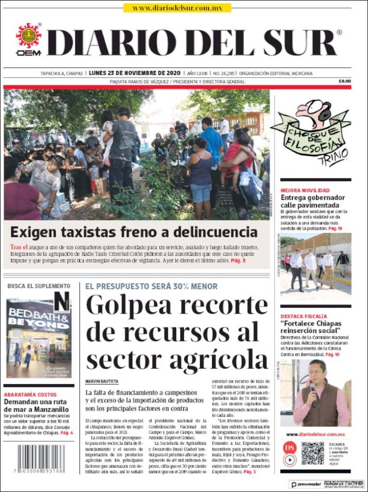 Portada de El Diario del Sur (México)