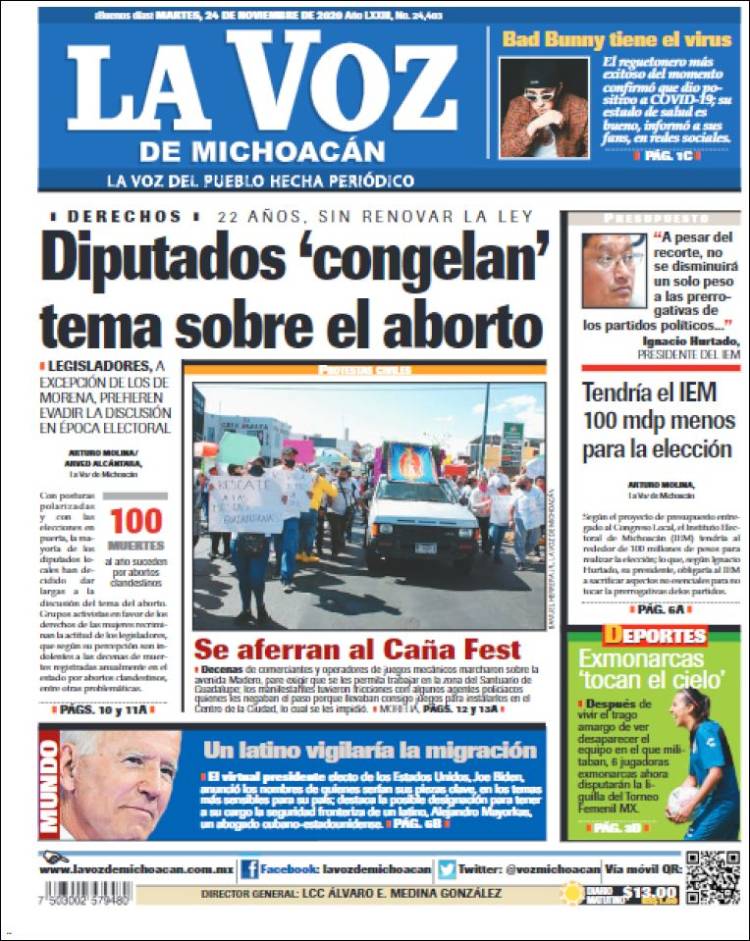 Portada de La Voz de Michoacán (México)