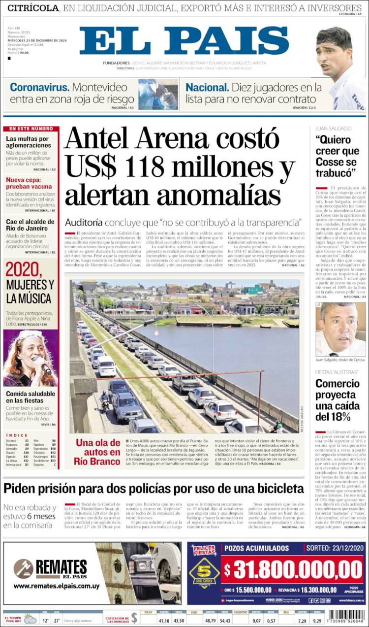 Portada de El País (Uruguay)