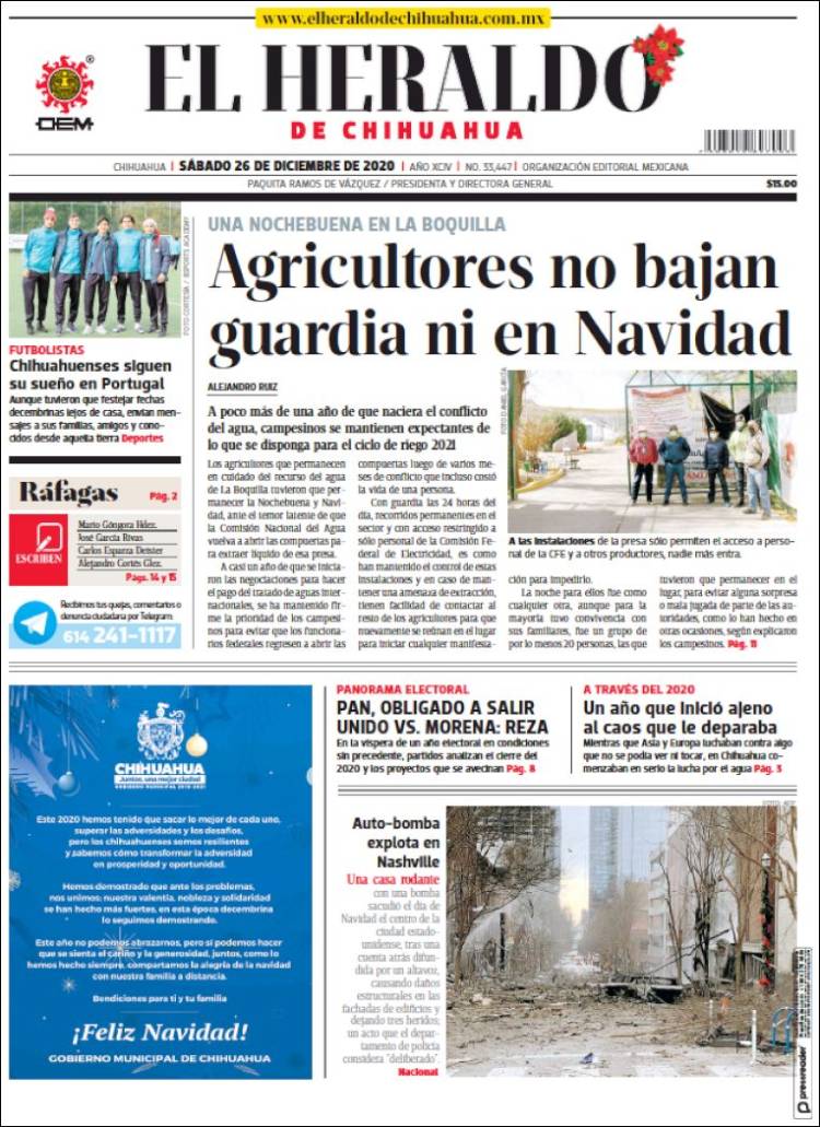 Portada de El Heraldo de Chihuahua (México)
