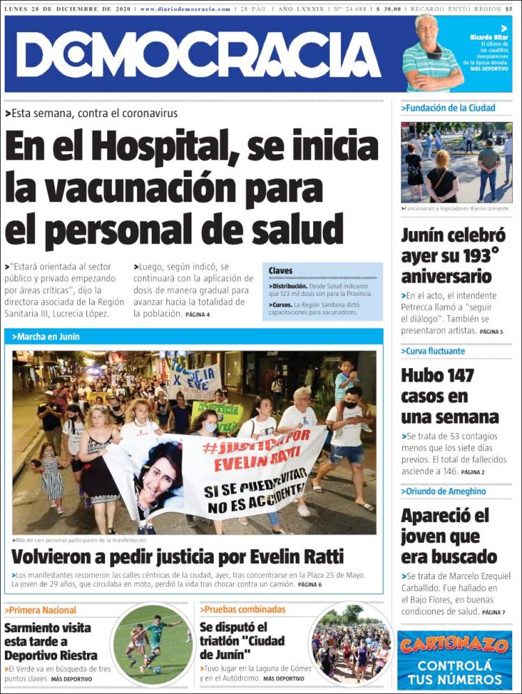 Portada de Diario Democracia (Argentina)