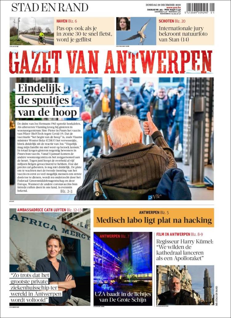 Portada de Gazet van Antwerpen (Bélgica)