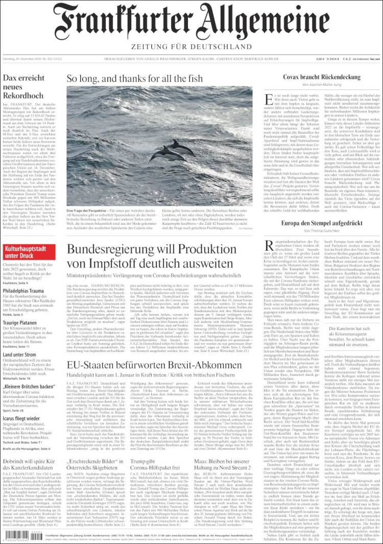 Portada de Frankfurter Allgemeine (Alemania)