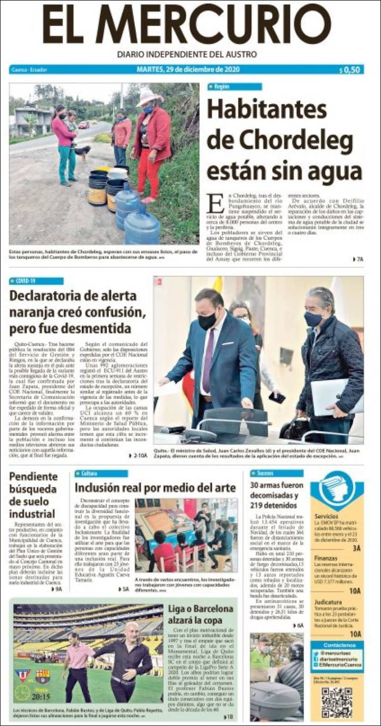 Portada de Diario El Mercurio (Ecuador)