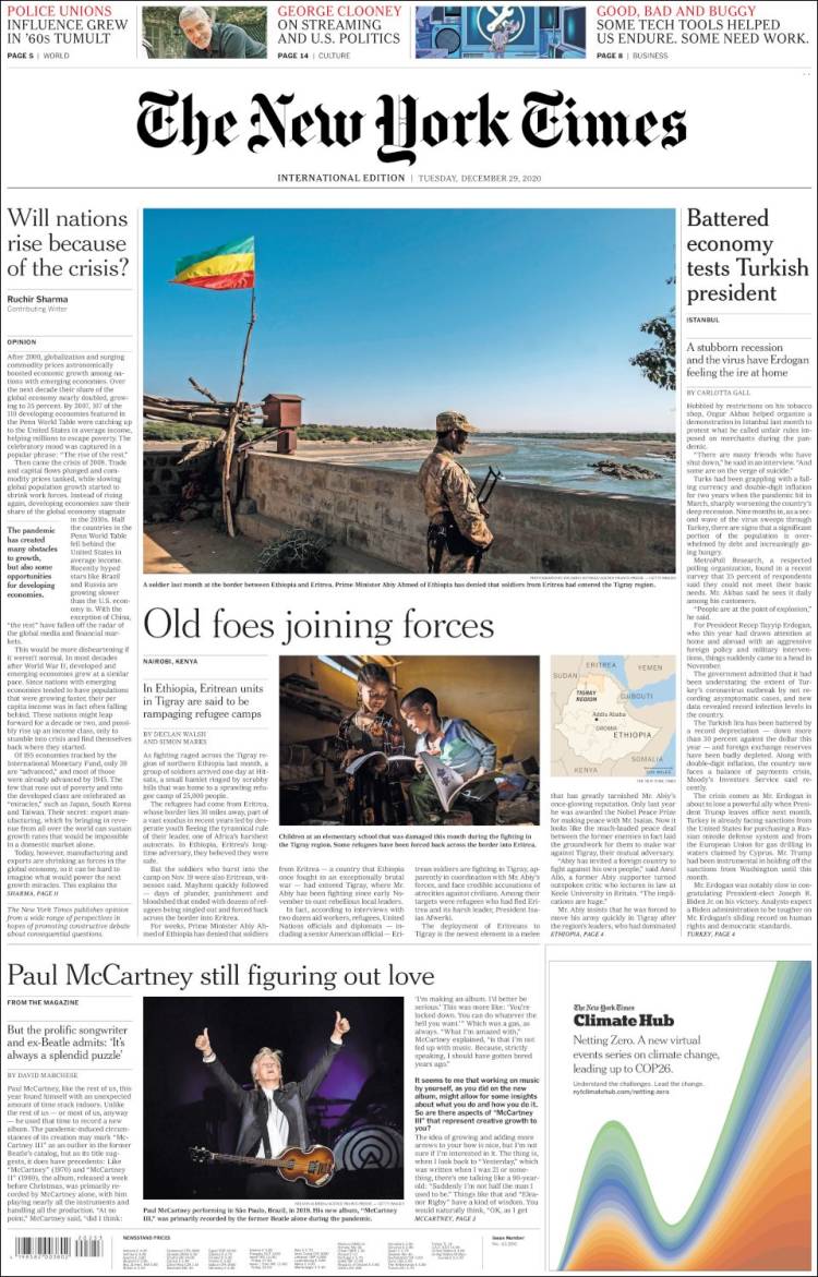 Portada de International New York Times (Europa)