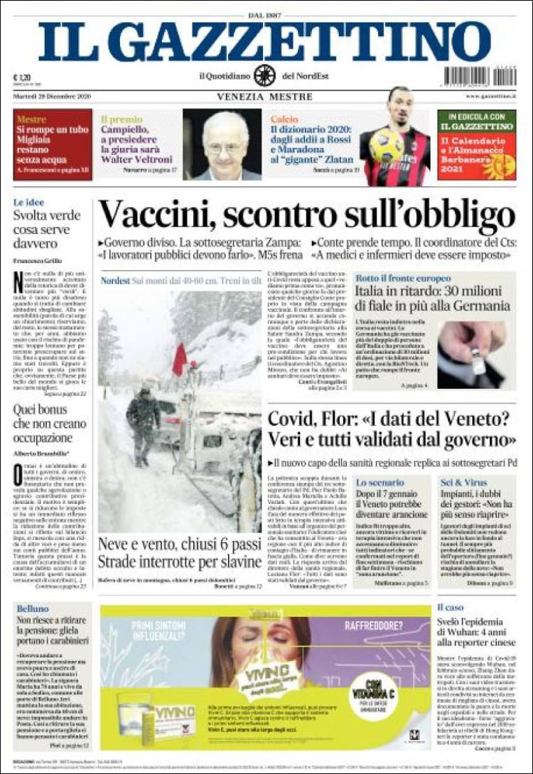 Portada de Il Gazzettino (Italia)