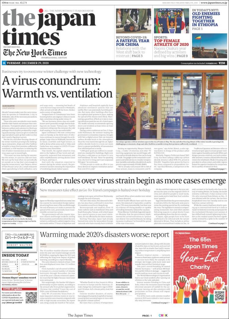 Portada de The Japan Times (Japón)