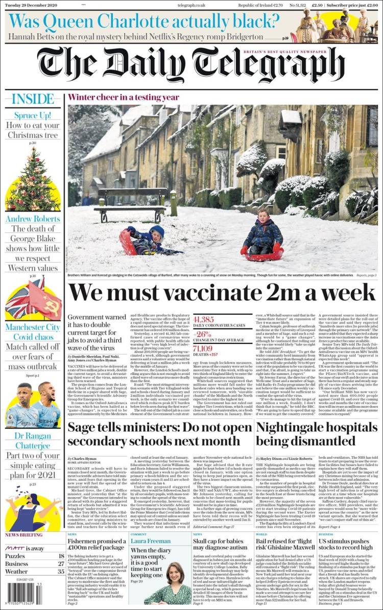 Portada de Daily Telegraph (Reino Unido)