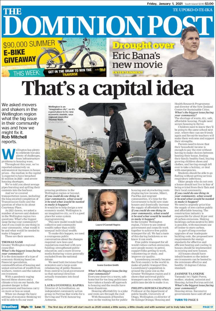 Portada de The Dominion Post (Nueva Zelanda)