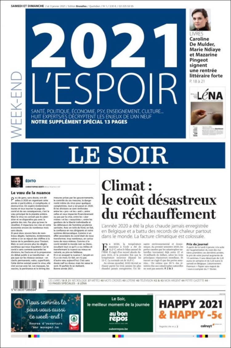 Portada de Le Soir (Belgium)