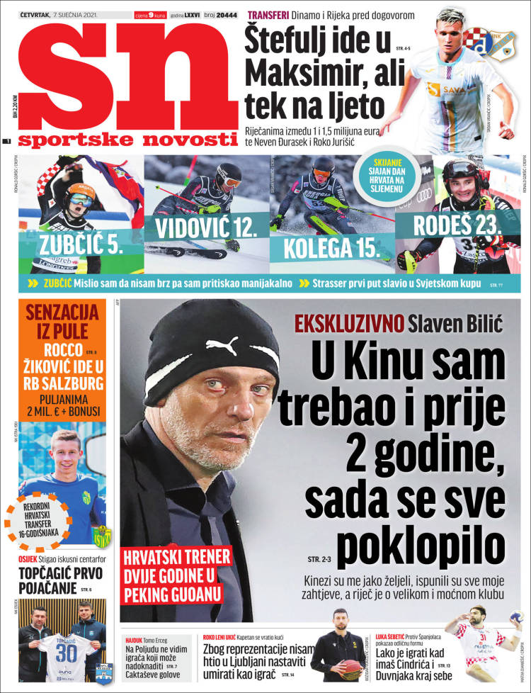 Portada de Sportske Novosti (Croatie)