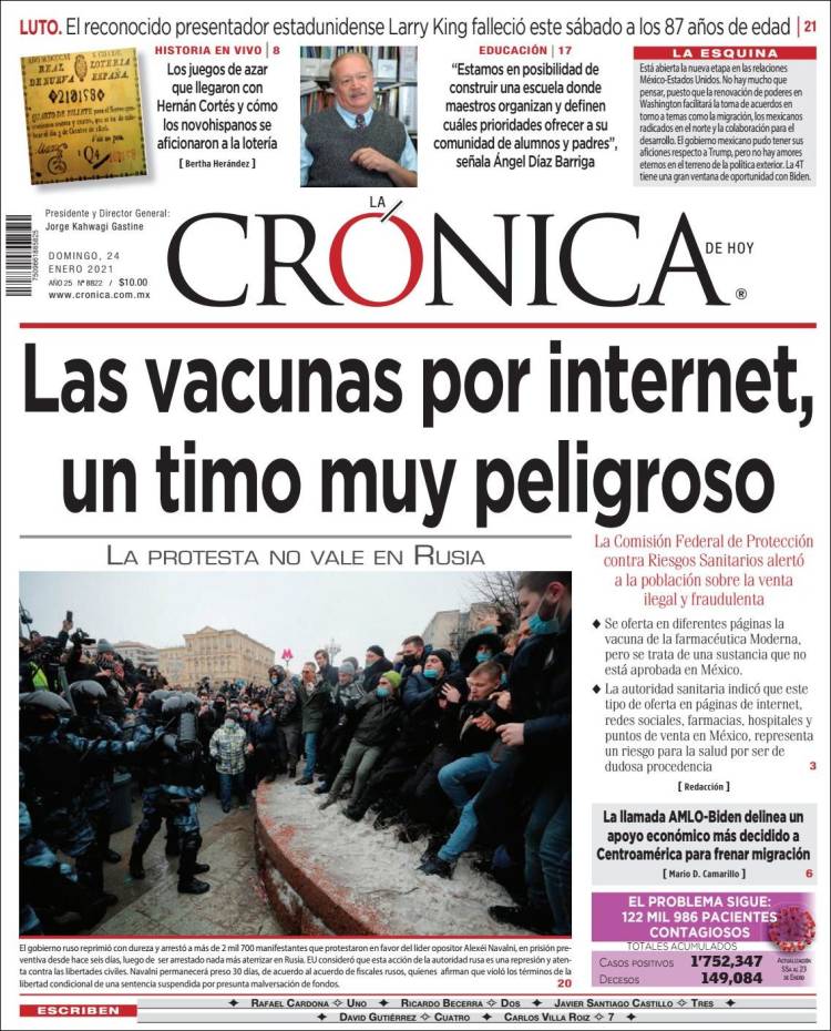 Portada de La Crónica de Hoy (México)