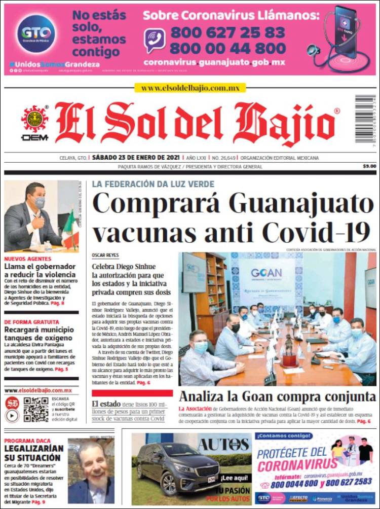 Portada de El Sol del Bajio (México)