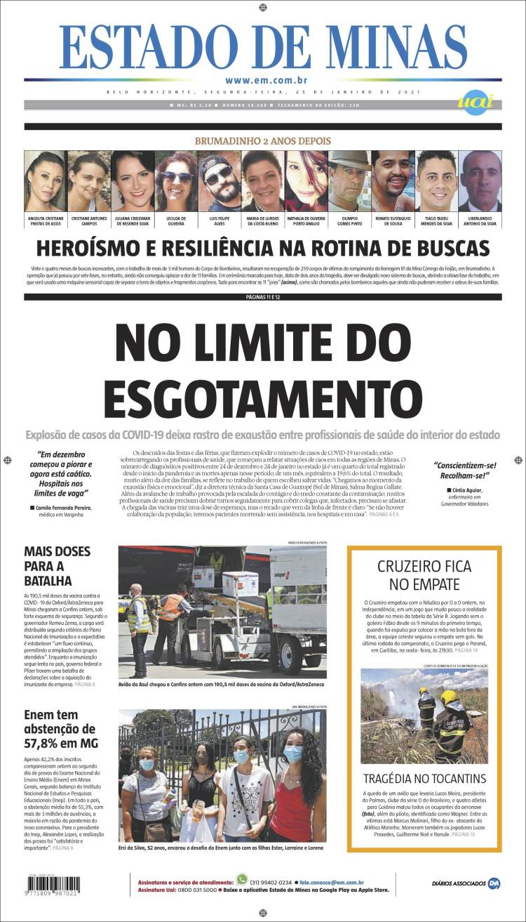 Portada de Jornal Estado de Minas (Brésil)
