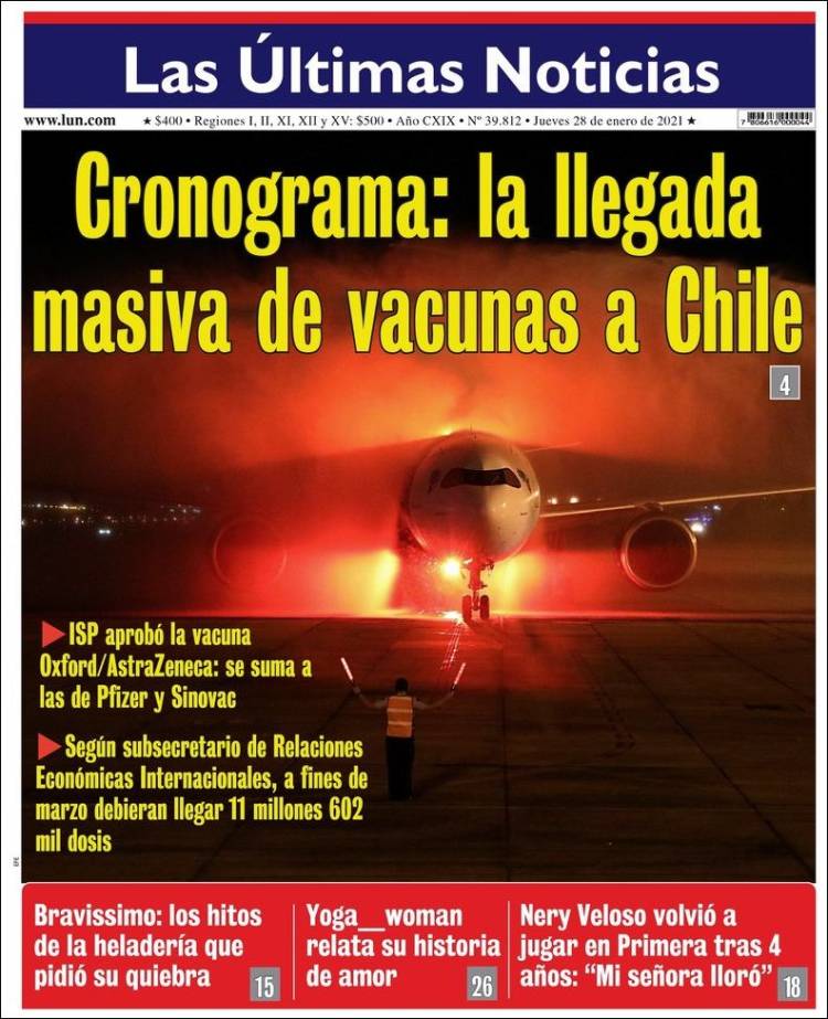 Portada de Las Últimas Noticias (Chili)