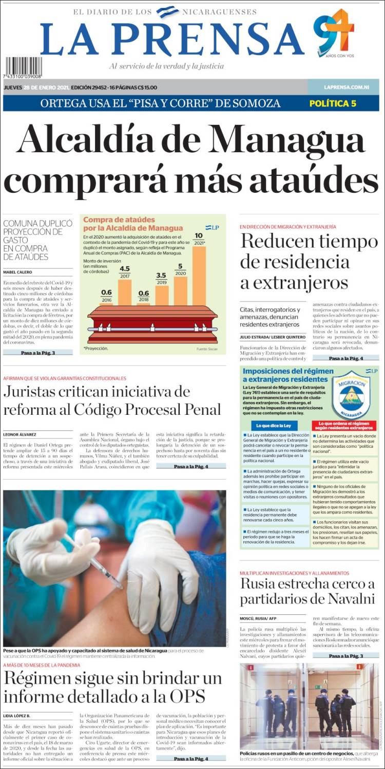 Portada de La Prensa (Nicaragua)