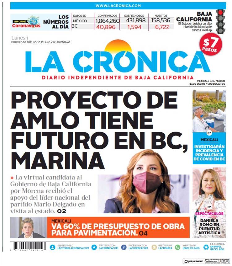 Portada de La Crónica de Baja California (México)