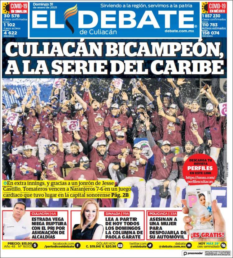 Portada de El Debate de Culiacán (México)