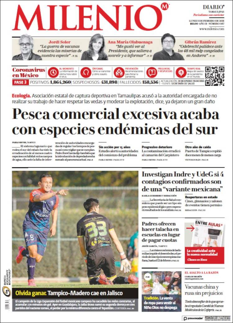 Portada de Milenio - Tamaulipas (México)