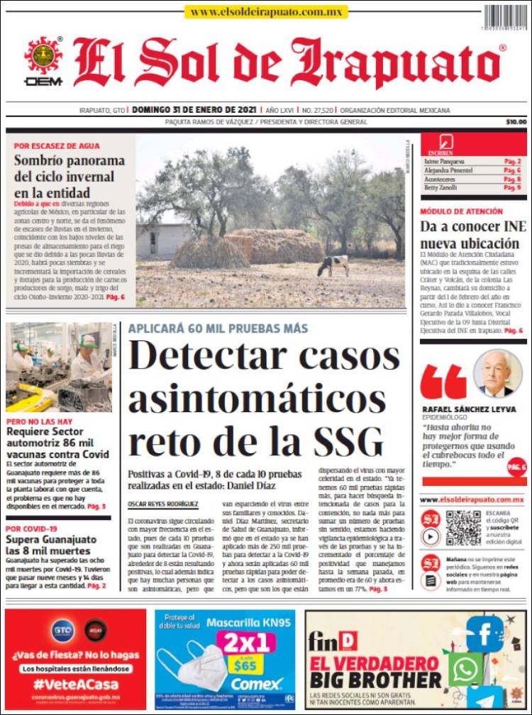 Portada de El Sol de Irapuato (México)