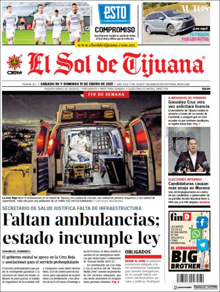 Portada de El Sol de Tijuana (México)