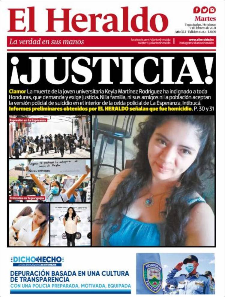 Portada de El Heraldo (Honduras)