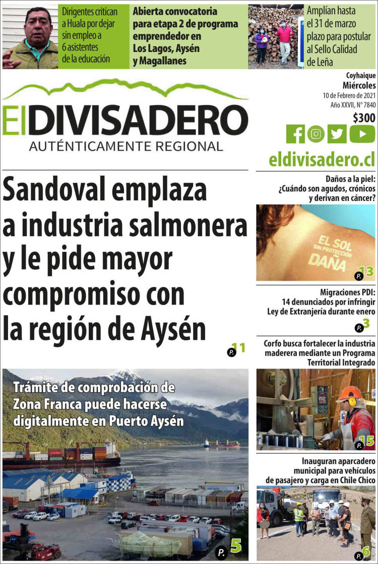 Portada de Diario El Divisadero (Chile)