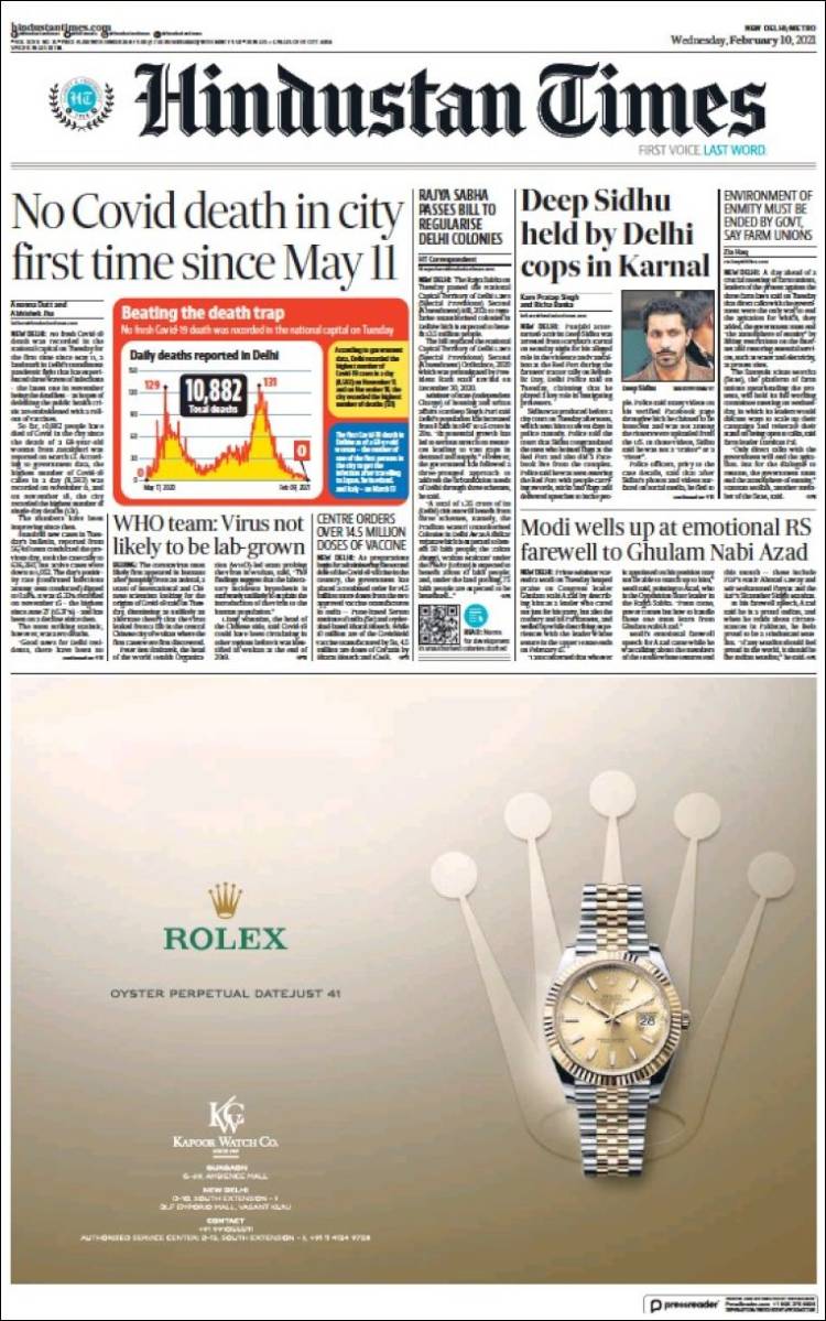 Portada de Hindustan Times (India)