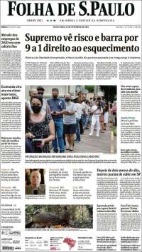 Portada de Folha de São Paulo (Brésil)