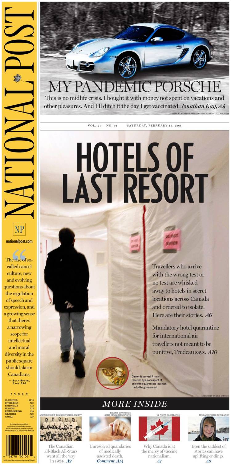 Portada de The National Post (Canadá)