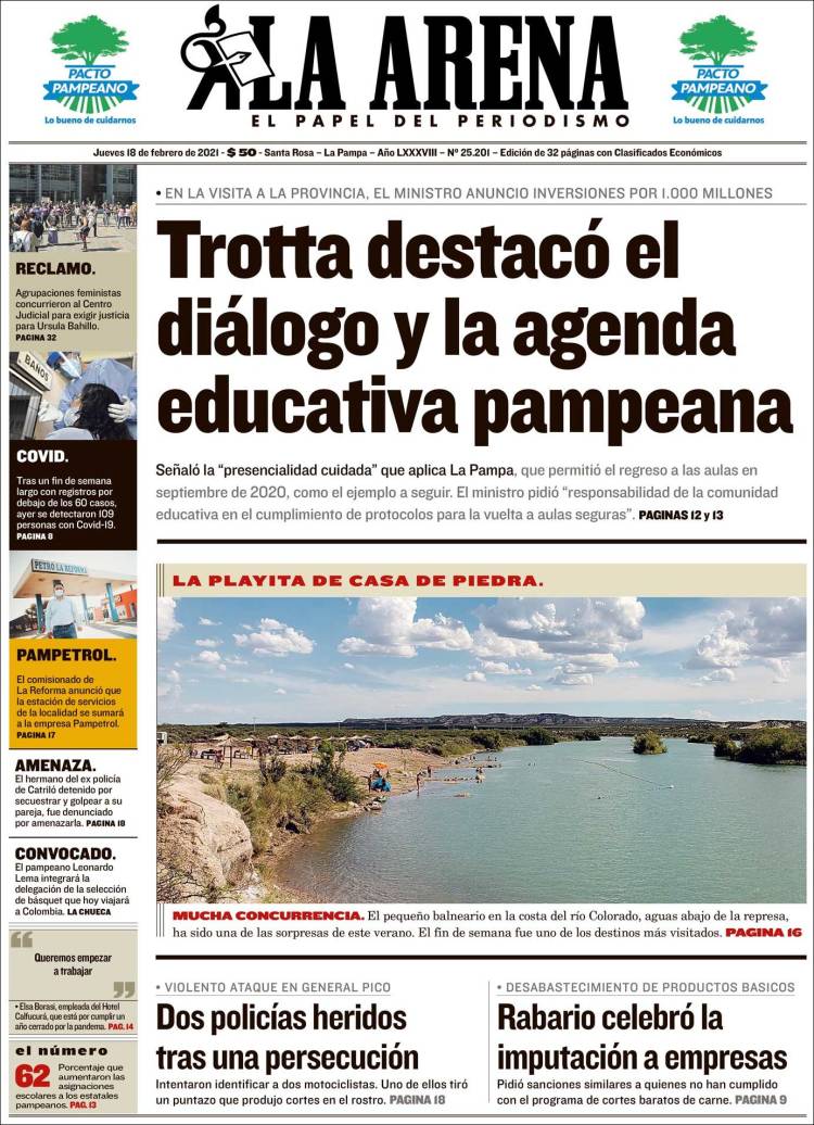 Portada de Diario La Arena (Argentina)