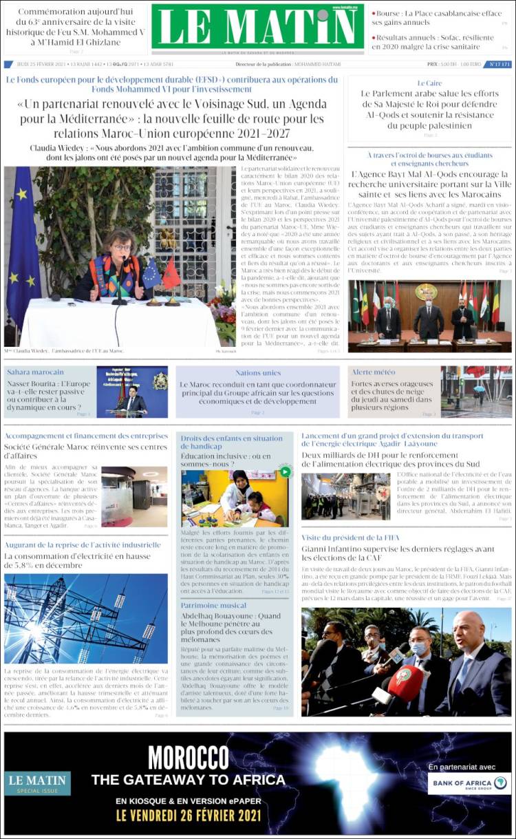 Portada de Le Matin (Marruecos)