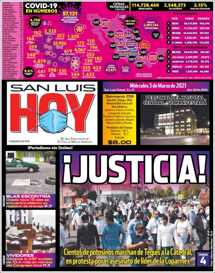 Portada de San Luis Hoy (México)