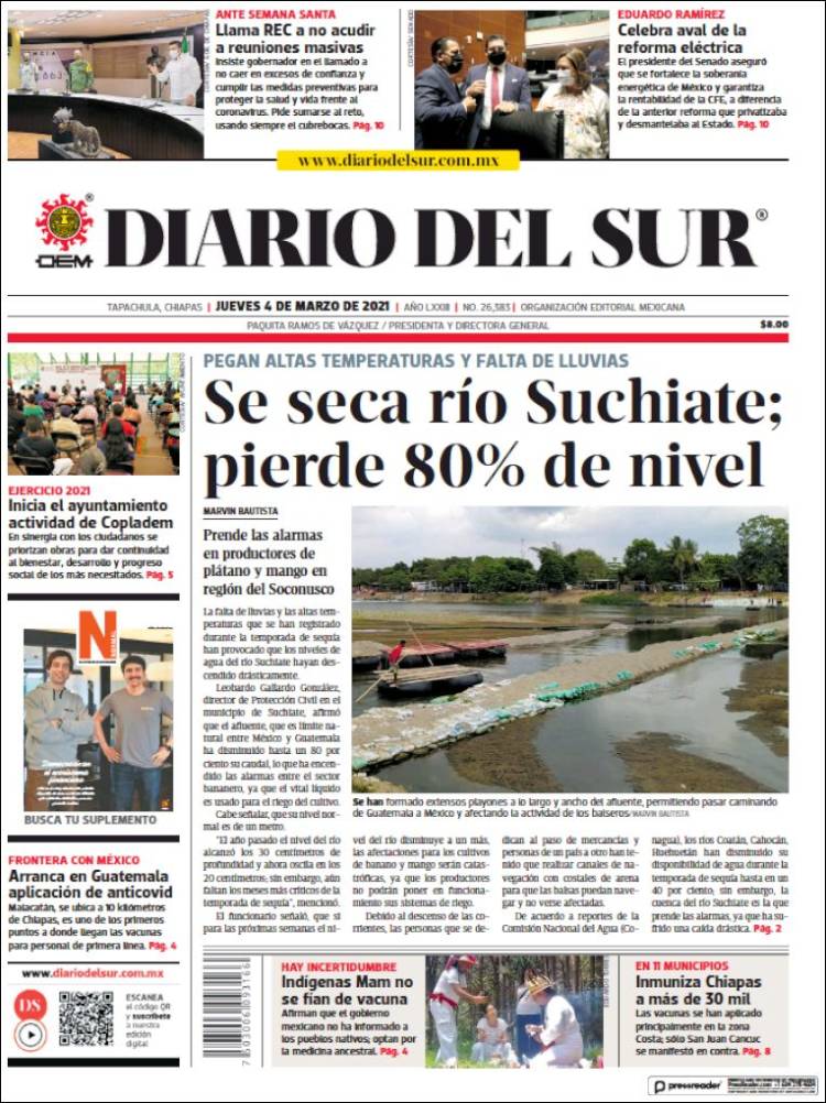 Portada de El Diario del Sur (Mexique)
