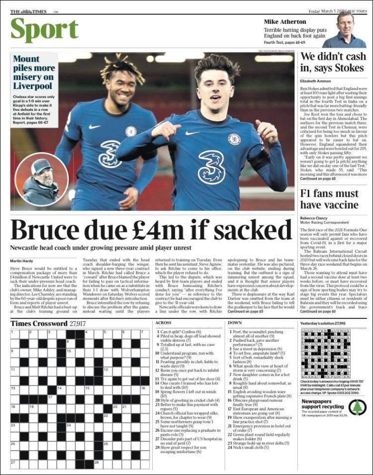 Portada de The Times Sport (Royaume-Uni)